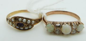 Victorian ring set with an amethyst and seed pearls and another ring