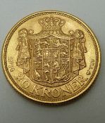 Christian X 1914 Danish gold 20 Kroner coin, 8.98g