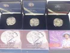 Three Royal Mint silver proof crowns comprising 2000 Queen Elizabeth the Queen Mother centenary year