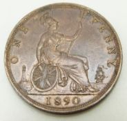 1890 later young head Victorian penny, unc with lustre