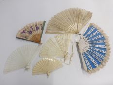 Six various fans including bone, lace and hand painted examples