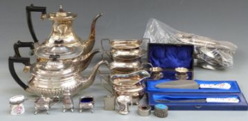 A quantity of silver plate to include tea ware, cutlery etc