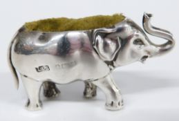 Edward VII hallmarked silver novelty pin cushion formed as an elephant, Birmingham 1904 maker Levi &