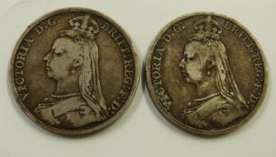 Two Jubilee head crowns, 1892 and 1889