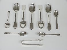 Five Victorian hallmarked silver fiddle pattern teaspoons, four further hallmarked silver