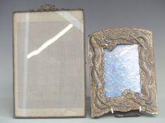 Japanese plated photograph frame with dragon decoration and another with hardwood easel back 33cm
