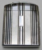 Ronson Art Deco lighter/cigarette case in chromium and black finish, 10.5cm