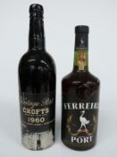 Two bottles of port comprising Croft's 1960 vintage and a bottle of ten year old Ferreira, 70cl.