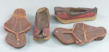 A pair of 19thC Chinese shoes for bound feet and a pair of sandals.