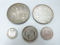 Victorian Jubilee coins, crown to threepence, five in all, includes double florin, shilling and
