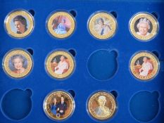 Nine enamelled Queen's Silver Jubilee coins in plush fitted Royal Mint collectors' box