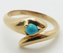 A 14ct gold ring in the form of a snake set with a turquoise (size N)