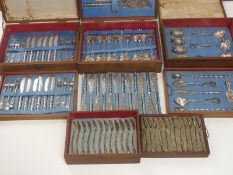 Extensive Chinese 12 place setting canteen of white metal cutlery with bamboo effect handles, bamboo