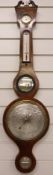 Edwardian banjo style mercury barometer with thermometer, hygrometer and mirror above, the