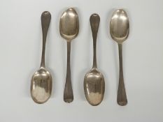 A set of four Queen Anne hallmarked silver rat tail tablespoons, marks rubbed but likely London 1709