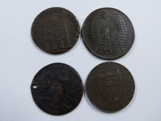 Three 18thC 'Conder' tokens comprising Chichester halfpenny, Southampton halfpenny and Sarum (