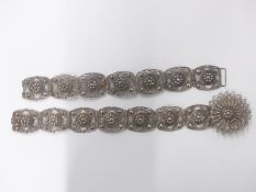 A filigree white metal belt, length 84cm, 328g