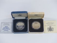 Royal Mint silver proof commemorative crowns for Her Majesty Queen Elizabeth the Queen Mother's 80th