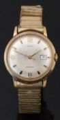 Timex gold plated gentleman's wristwatch with date aperture, luminous hands, two-tone baton markers,