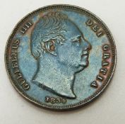 1834 William IV farthing with blue toning, VF-EF