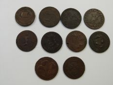 Ten 18thC halfpenny /trade Conder type tokens, includes Cronebane Irish Miners, Snowhill London '