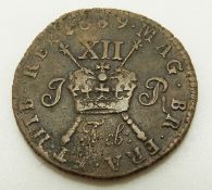 1689 James II Irish Civil War gun money one shilling