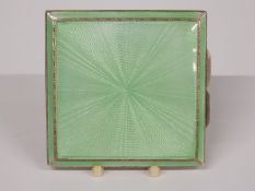 Asprey Art Deco hallmarked silver and guilloché enamel compact, Birmingham 1937, width 7cm, weight