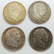 1816, 1817, 1818 and 1820 George III sixpences, all VF-EF