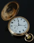 Zenith gold plated keyless winding full hunter pocket watch with inset subsidiary seconds dial,