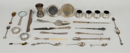 A white metal purse marked 800, weight 35g and a quantity of hallmarked silver mounted items