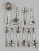 A quantity of hallmarked silver teaspoons including a set of six, hallmarked silver spoon and a