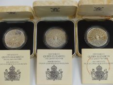 Three Royal Mint Queen Elizabeth the Queen Mother 80th Birthday silver proof crowns, all in original