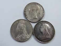 A trio of Victorian crowns comprising young head 1845 VIII with cinquefoils, 1896 LX veiled head and