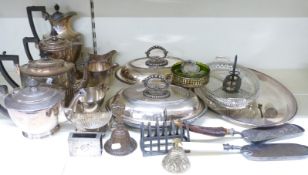 A quantity of silver plate including oval tray, teaware, entrée dishes, crumb trays etc