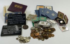 A collection of UK coinage, includes a quantity of Royal Mint proof sets 1970 etc., modern crowns,