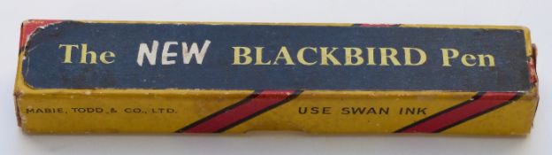 Mabie Todd & Co 'The New Blackbird' pen with original label and marbled barrel impressed