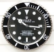Rolex Oyster Perpetual Submariner dealer's shop display advertising wall clock with black face and