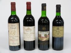 Four bottles of red wine comprising Baron Edmond de Rothschild Chateau Clarke 1978 75cl, Chateau