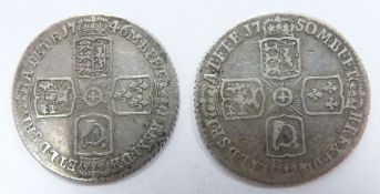 George II 1746 LIMA sixpence, old head, plain angles reverse, F+, together with a further example