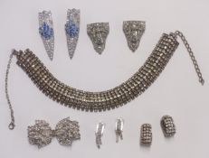 A collection of paste jewellery including choker, earrings, buckle and clips