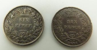 Two William IV sixpences 1835 and 1836, GF-VF