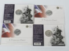 Four A Timeless First George and the Dragon 2013 UK fine silver £10 coin, 15.71g each