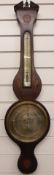 Nineteenth century banjo style mercury barometer / thermometer, the silvered dial signed Ortelli &