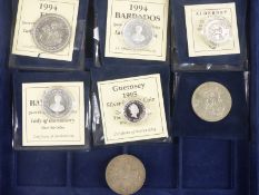Westminster coin collectors' case containing five silver proof commemorative coins, together with