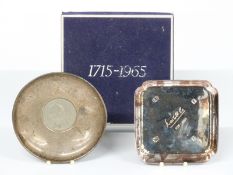 Two hallmarked silver pin trays with feature hallmarks, weight 203g