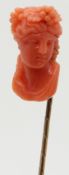 Victorian stick pin set with a carved coral cameo