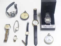 Nine various wrist and pocket watches including hallmarked silver and West End Watch Co pocket