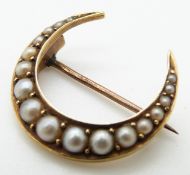Victorian crescent brooch set with graduated seed pearls in Exeter jewellery box