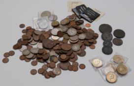A small collection of UK and overseas coins including some silver Victorian, Georgian copper and six