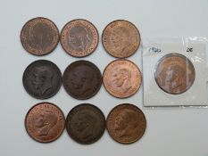 A small collection of George V and George VI pennies in EF-unc condition together with a 1918 KN
